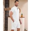 imageYTD Mens 2 Pieces Set Short Sleeve Henley Shirts and Shorts Texture Summer Beach Vacation OutfitsWhite