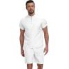 imageYTD Mens 2 Pieces Set Short Sleeve Henley Shirts and Shorts Texture Summer Beach Vacation OutfitsWhite