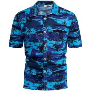 imageYTD Mens Hawaiian Shirt Short Sleeve Printed Button Down Summer Beach Dress ShirtsBlue