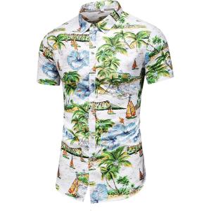 imageYTD Mens Hawaiian Shirt Short Sleeve Printed Button Down Summer Beach Dress ShirtsWhite