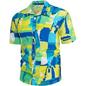 imageYTD Mens Hawaiian Shirt Short Sleeve Printed Button Down Summer Beach Dress ShirtsYellow