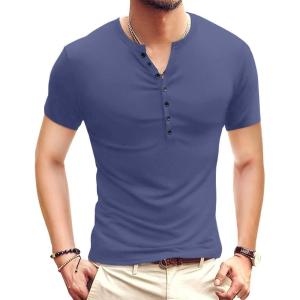 imageYTD Mens Casual Slim Fit Basic Henley Long Sleeve Fashion TShirtDenim Blue