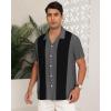 imageYTD Mens Vintage Bowling Shirt Short Sleeve Button Down Summer Cuba Beach ShirtsBlack Dark Gray