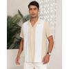 imageYTD Mens Vintage Bowling Shirt Short Sleeve Button Down Summer Cuba Beach ShirtsKhaki White