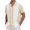 imageYTD Mens Vintage Bowling Shirt Short Sleeve Button Down Summer Cuba Beach ShirtsKhaki White