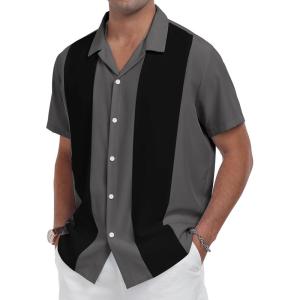 imageYTD Mens Vintage Bowling Shirt Short Sleeve Button Down Summer Cuba Beach ShirtsBlack Dark Gray