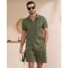 image:imageYTD Mens 2 Pieces Shirt Sets Short Sleeve Casual Button Down Hippie TShirts Shorts Sets Summer Fashion Beach Outfits01 Army Green