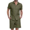 image:imageYTD Mens 2 Pieces Shirt Sets Short Sleeve Casual Button Down Hippie TShirts Shorts Sets Summer Fashion Beach Outfits01 Army Green