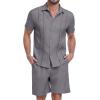image:imageYTD Mens 2 Pieces Shirt Sets Short Sleeve Casual Button Down Hippie TShirts Shorts Sets Summer Fashion Beach OutfitsDark Gray