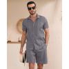 image:imageYTD Mens 2 Pieces Shirt Sets Short Sleeve Casual Button Down Hippie TShirts Shorts Sets Summer Fashion Beach OutfitsDark Gray