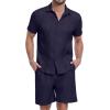 image:imageYTD Mens 2 Pieces Shirt Sets Short Sleeve Casual Button Down Hippie TShirts Shorts Sets Summer Fashion Beach OutfitsNavy