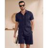image:imageYTD Mens 2 Pieces Shirt Sets Short Sleeve Casual Button Down Hippie TShirts Shorts Sets Summer Fashion Beach OutfitsNavy