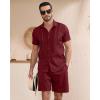 image:imageYTD Mens 2 Pieces Shirt Sets Short Sleeve Casual Button Down Hippie TShirts Shorts Sets Summer Fashion Beach OutfitsWine Red