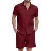 image:imageYTD Mens 2 Pieces Shirt Sets Short Sleeve Casual Button Down Hippie TShirts Shorts Sets Summer Fashion Beach OutfitsWine Red