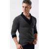 image:imageYTD Mens Cotton Casual VNeck Button Slim Muscle Tops Tee Short Sleeve TShirtsLong Sleeve Dark Grey