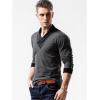 image:imageYTD Mens Cotton Casual VNeck Button Slim Muscle Tops Tee Short Sleeve TShirtsLong Sleeve Dark Grey
