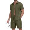 image:imageYTD Mens 2 Pieces Shirt Sets Short Sleeve Casual Button Down Hippie TShirts Shorts Sets Summer Fashion Beach Outfits01 Army Green