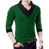 image:imageYTD Mens Cotton Casual VNeck Button Slim Muscle Tops Tee Short Sleeve TShirtsLong Sleeve Dark Green