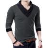 image:imageYTD Mens Cotton Casual VNeck Button Slim Muscle Tops Tee Short Sleeve TShirtsLong Sleeve Dark Grey