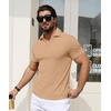 image:imageYTD Mens Muscle V Neck Polo Shirts Slim Fit Solid Short Sleeve Golf TShirts Ribbed Knit Soft TeesApricot