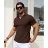 image:imageYTD Mens Muscle V Neck Polo Shirts Slim Fit Solid Short Sleeve Golf TShirts Ribbed Knit Soft TeesBrown