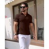 image:imageYTD Mens Muscle V Neck Polo Shirts Slim Fit Solid Short Sleeve Golf TShirts Ribbed Knit Soft TeesBrown