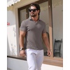 image:imageYTD Mens Muscle V Neck Polo Shirts Slim Fit Solid Short Sleeve Golf TShirts Ribbed Knit Soft TeesGray