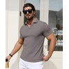image:imageYTD Mens Muscle V Neck Polo Shirts Slim Fit Solid Short Sleeve Golf TShirts Ribbed Knit Soft TeesGray