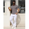 image:imageYTD Mens Muscle V Neck Polo Shirts Slim Fit Solid Short Sleeve Golf TShirts Ribbed Knit Soft TeesGray