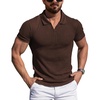 image:imageYTD Mens Muscle V Neck Polo Shirts Slim Fit Solid Short Sleeve Golf TShirts Ribbed Knit Soft TeesBrown